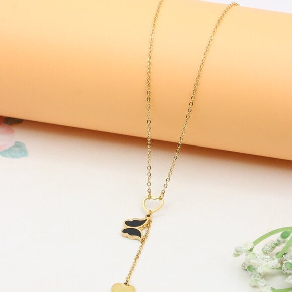 "Yellow Heart Pendant Necklace with Dangle Charm – Chic & Stylish Look, XPNL0365 - Picture 3 of 14